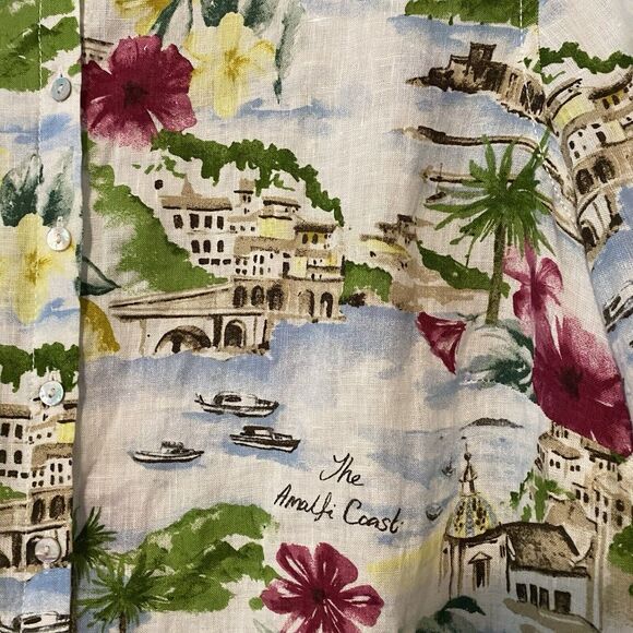 Cynthia Rowley Blouse Womens 1X Almalfi Coast Linen Floral Button Resort wear - Picture 2 of 10